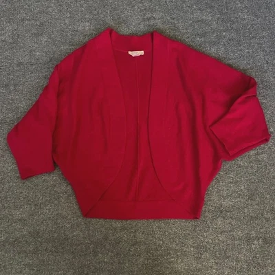 Cardigã Ann Taylor LOFT vermelho cashmere cropped quimono manga dolman asa de morcego XS - Imagem 1 de 4