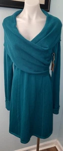 Telluride Clothing Women’s Sz M Green LS Knee Length Faux Wrap Sweater Dress NWT - Picture 1 of 14
