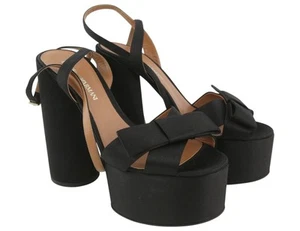 EMPORIO ARMANI X3P738 Women Heels EU37 Black Satin Open Toe Platform Sandals - Picture 1 of 13