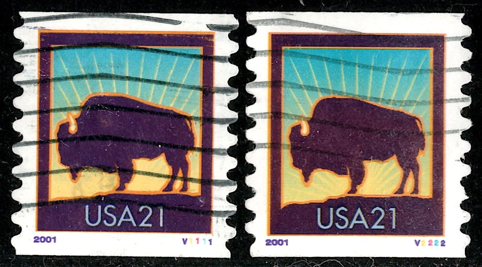 U.S. #3475 Buffalo 21c (2001) PNC1 Singles #V1111, V2222 USED - Image 1 of 1