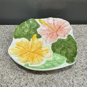 Vtg B&D China Ceramic Soap Dish Hibiscus Flowers 5”x4.5”x1” Hand Painted EUC! - Picture 1 of 9