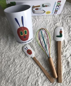 Eric Carle Hungry Caterpillar Juego de Utensilios para Niños Espátulas Batidor y Soporte Nuevo en Caja - Imagen 1 de 8