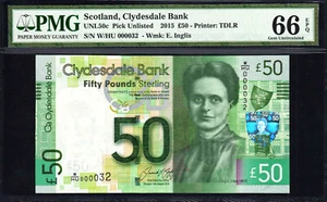 Scotland 50 Pounds 2015 LOW Serial 000036 P-NEW GEM UNC PMG 66 EPQ - Picture 1 of 2
