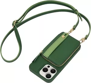 For iPhone 15 Pro Max Wallet Case Zipper Leather Card Slots Case Crossbody Case - Picture 1 of 9