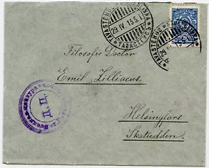 Tavastehus Finlandia Rusia Primera Guerra Mundial Cubierta censurada al doctor de filosofía Emil Zilliacus - Imagen 1 de 2
