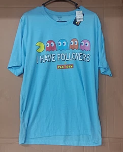Pac-Man Shirt Size L Blue Arcade Gamer 80s Style Retro Tee NWT - Picture 1 of 2