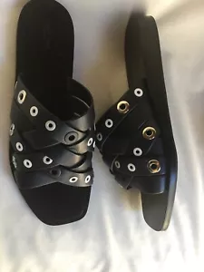 Rag & Bone Hartley eyelet-embellished leather slides BLACK sz 40 new - Picture 1 of 7