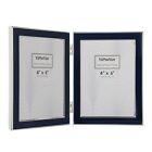4x6'' Silver Metal Edging double frames With Navy Enamel,Blue Double Photo Fr...