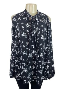 Torrid Women’s Cold Shoulder Floral Print Blouse With Tie Neck Size 1 - New - Picture 1 of 11