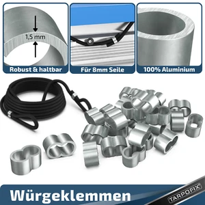 Alu Würgeklemmen für 8mm Expanderseil - Presshülsen Seilklemmen für Planenseil - Bild 1 von 8