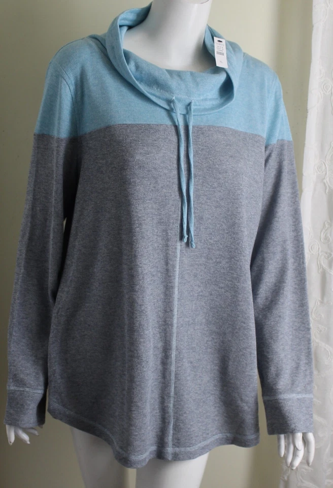 NWT Talbots Sz XL Aqua Gray Monk Cowl Neck Soft Pullover Top Tunic Top - Image 1 of 4