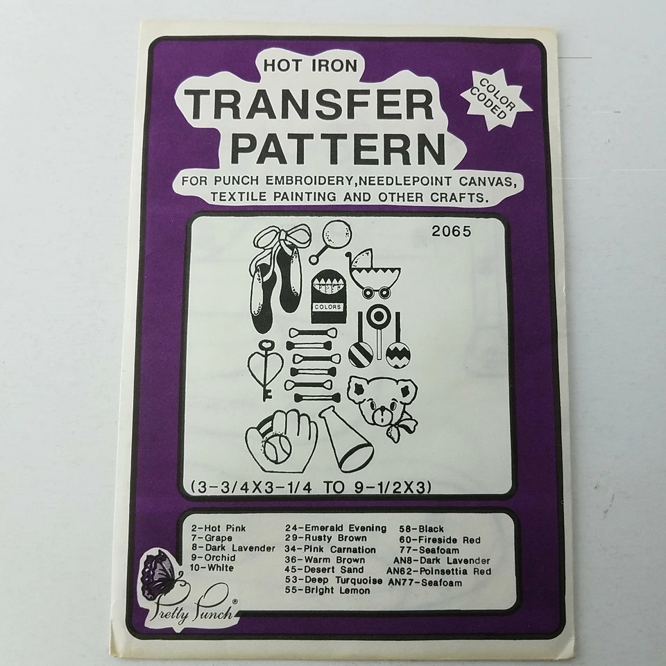 Pretty Punch Hot Iron Color Coded Transfer Pattern #2065 3-3/4x3-1/4 To 9-1/2x3 - Image 1 of 1