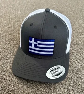 Greece Flag Hat Greek SnapBack Trucker Mesh Cap Handcrafted from Florida - Picture 1 of 10