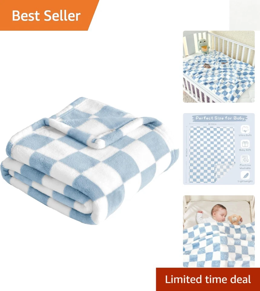 Manta de bebé a cuadros - Vellón lavable a máquina para un fácil cuidado 30''x40"" Foto 1 de 4
