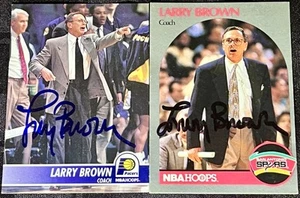 LARRY BROWN fmr. LOTE X2 tarjetas de baloncesto autografiadas de entrenador de la NBA Indiana Pacers - Imagen 1 de 2