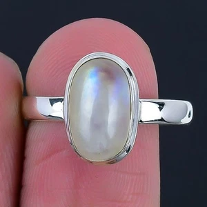 Natural Rainbow Rainbow Moonstone 925 Solid Silver Cluster Ethnic Ring Jewelry - Picture 1 of 7