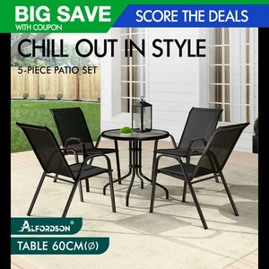 ALFORDSON 5PCS Outdoor Furniture Patio Table and Chairs Set Garden Round Black - Picture 1 of 11