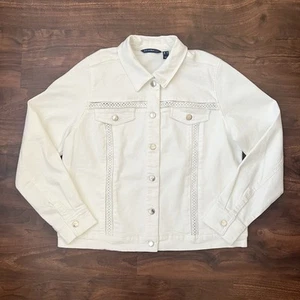 Isaac Mizrahi Live! Women's True Denim Jacket with Eyelet Insets White Size M - Picture 1 of 9