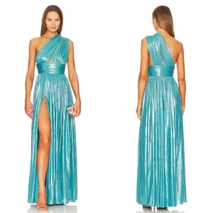 Maxi Vestido Bronx and Banco Afrodita Un Hombro Azul Claro Metálico Talla Grande - Imagen 1 de 10