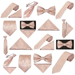 Corbata de boda floral de cuarzo rosa para hombres niños pajarita formal graduación novios conjunto página niño - Imagen 1 de 63