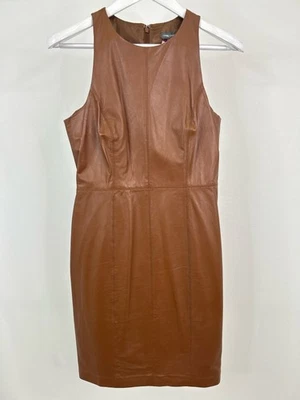 VINCE CAMUTO Size 6 Brown Women 100% Leather Shift Dress Sleeveless Classic - Image 1 of 4