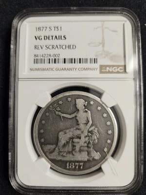 1877-S Trade $1 Dollar Coin NGC VG DETAILS  REV SCRATCHED    Lot #328 - Image 1 of 4