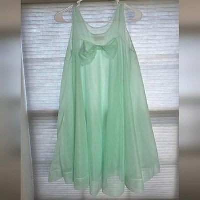 Винтажная мятно-зеленая шифоновая кукла ночная рубашка бант Miss Elaine - Изображение 1 из 4