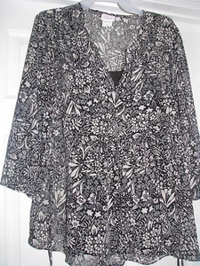 Medium maternity shirt sheer black green ladies long sleeve pullover top O Baby - Picture 1 of 3