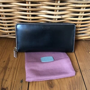 Radley Clutch Purse Wallet Leather Zip Around Black Pink Coin Pouch Dustbag - Picture 1 of 8