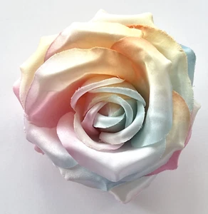 4.5" Pastel Blue Orange Yellow Pink Rose Silk Flower Hair Clip Easter Wedding - Picture 1 of 2