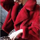 Fashion Womens Mink Fur Jacket Faux Fur Fluffy Coat Lapel Collar Short Red Parka