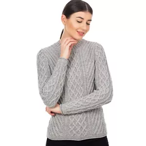 SAOL Women's Irish Aran Fisherman Tunic Fitted Sweater, Gray, Size Large - Picture 1 of 6
