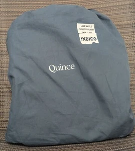 Quince 100% Organic Luxe Waffle Duvet Cover 2PC Set Indigo Blue Size Twin -NEW- - Picture 1 of 6