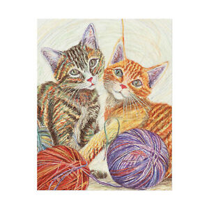 Zwei Katzen farbiger Bleistiftdruck | Katzenwandkunst & Poster | KOSTENLOSER VERSAND 