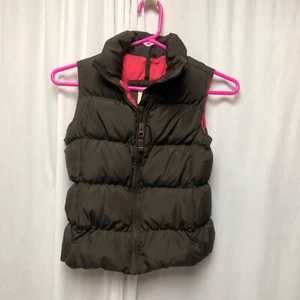 Lands End Kids Puffer Vest Size 6X Brown Pink Down Feather Fill Coat - Picture 1 of 7