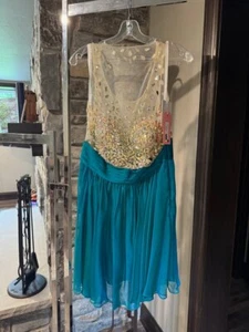 Jovani 99394 Teal AB stoned Cocktail Dress sz 12 NWT SALE! - Picture 1 of 4
