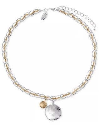 Collar Colgante Doble Cadena Roscado Disco Martillado Dos Tonos STYLE & CO, Foto 1 de 2