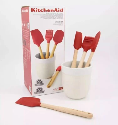 KITCHENAID 5 Piece Ceramic Utensil Holder Set - with 4 Silicone Utensils Baking - Image 1 of 4