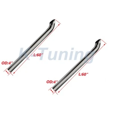 PAR 4" OD Cromo Curvo Pila Tubo 60" Escape Freightliner Kenworth Peterbilt Foto 1 de 4