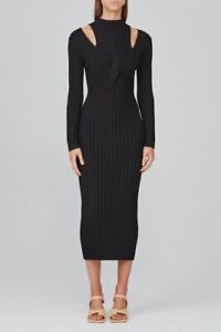 ACLER Collins Black Ribbed Cut-Out Twist-Front Dress Sz 8