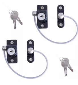 2 Black Security Window Locks Door Restrictor Safety Catch Child Wire Cable UPVC - Picture 1 of 4