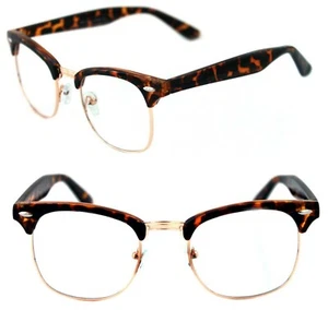 Men's Women's Half Shell Square Soho Horn Rimmed Clear Lens Eye Glasses Brown - Picture 1 of 10