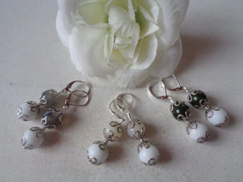 Ohrbrisuren "Jade Imitat-Perlen" 3 Farbvarianten auswählbar 5 - Bild 1 von 1