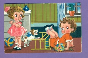 NIEDERLANDE ART DECO KINDER UND HUND VINTAGE POSTKARTE GELAUFEN 333 - Bild 1 von 2