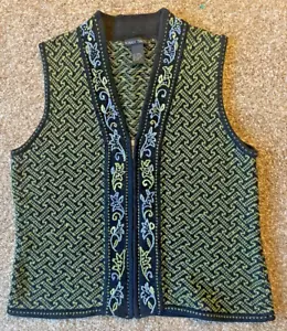 Nomadic Traders Sweater Vest Womens M Embroidered Floral Cotton Zip Up **EUC** - Picture 1 of 10