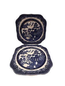 Johnson Bros. Willow Pattern Scalloped 7 1/2" Square Plates set of 2 - Picture 1 of 12