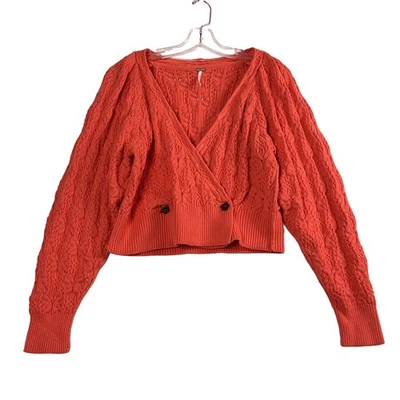 Free People Olive You Cardi Cardigan Long Sleeve Cable Knit Coral Pink Large - Image 1 of 4