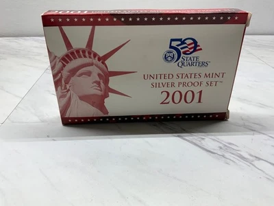 2001 US Silver Proof 10-Coin Set Original Box & COA Almost 70$ Melt Value - Image 1 of 4