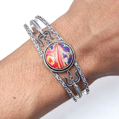 Rainbow Calsilica Gemstone Handmade Jewelry Cuff Bracelets 7''Adjustable - Image 1 of 4