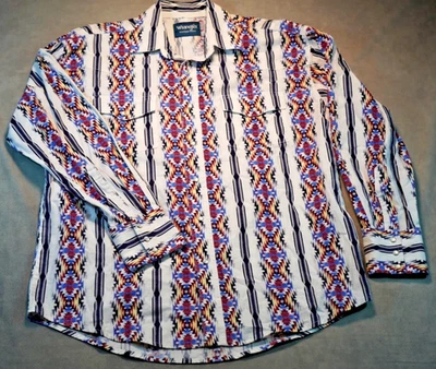 Camisa Wrangler Western Para Hombres L Multicolor Azteca Vaquero Perla A Presión Manga Larga Foto 1 de 4